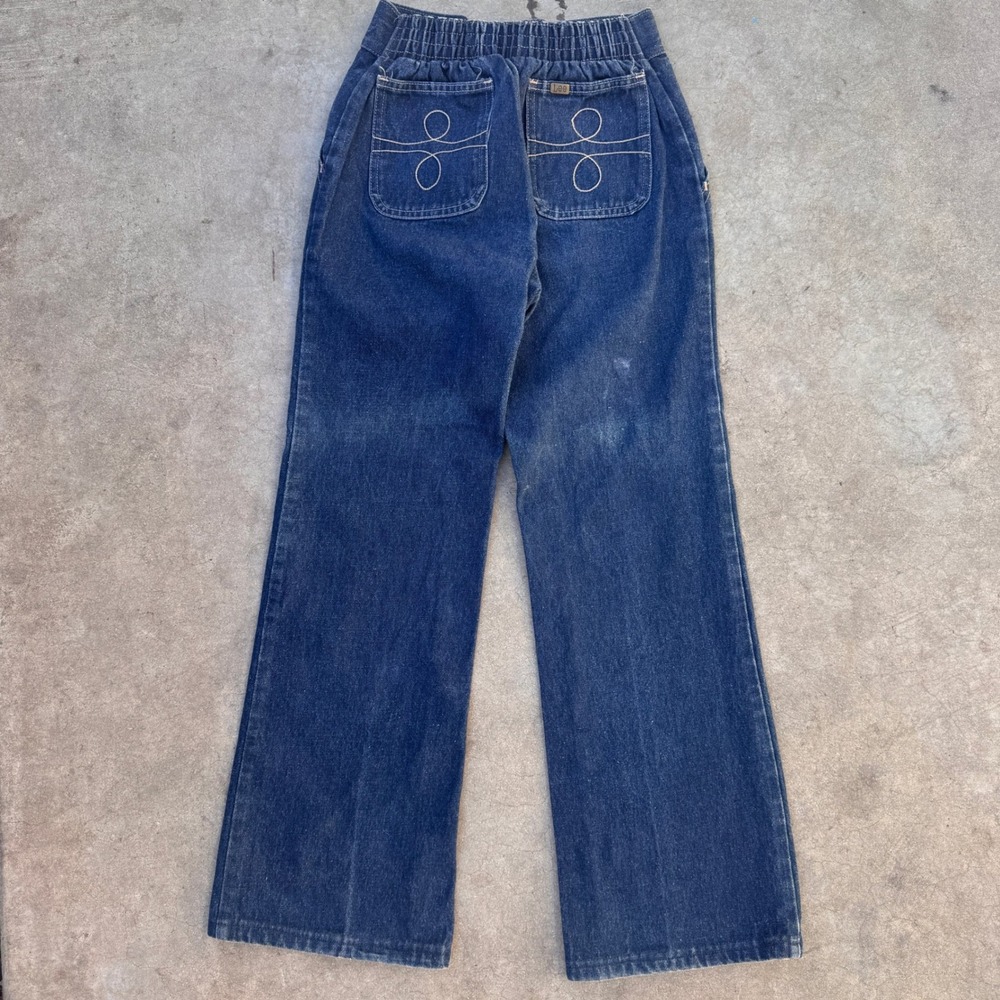 Vintage 70s Lee High Waisted Wide Leg Jeans Dark Wash Talon Made in USA 22-28"